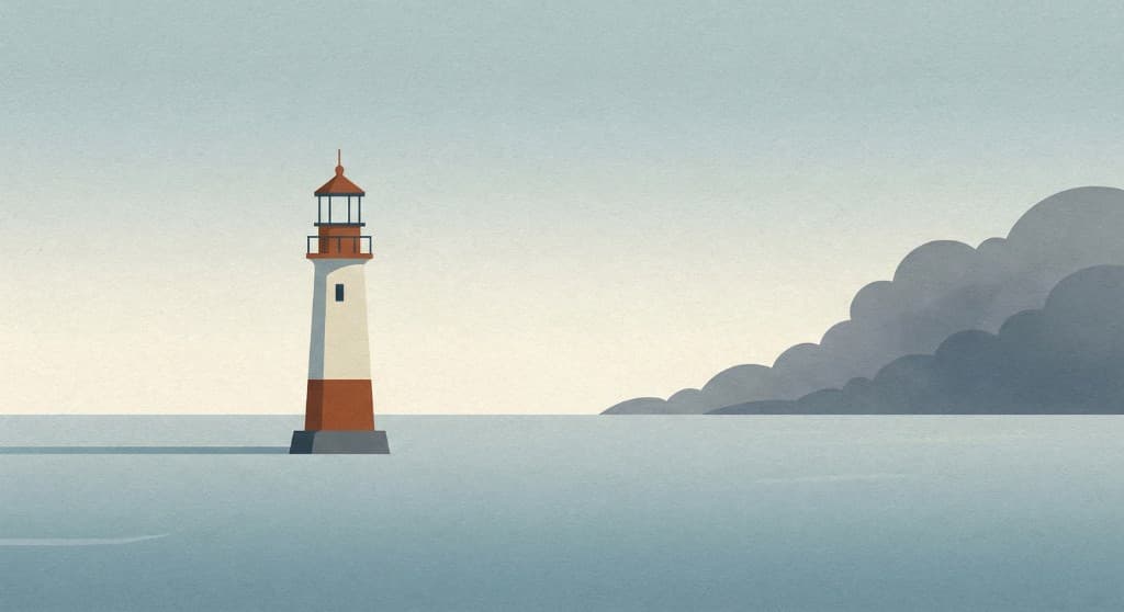 Minimal lighthouse facing a distant storm
